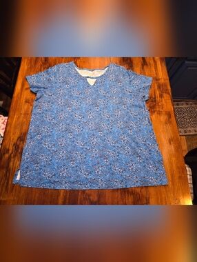 Woman Within Blue Floral Tee Crewneck Short Sleeve 100% cotton SZ L 18/20